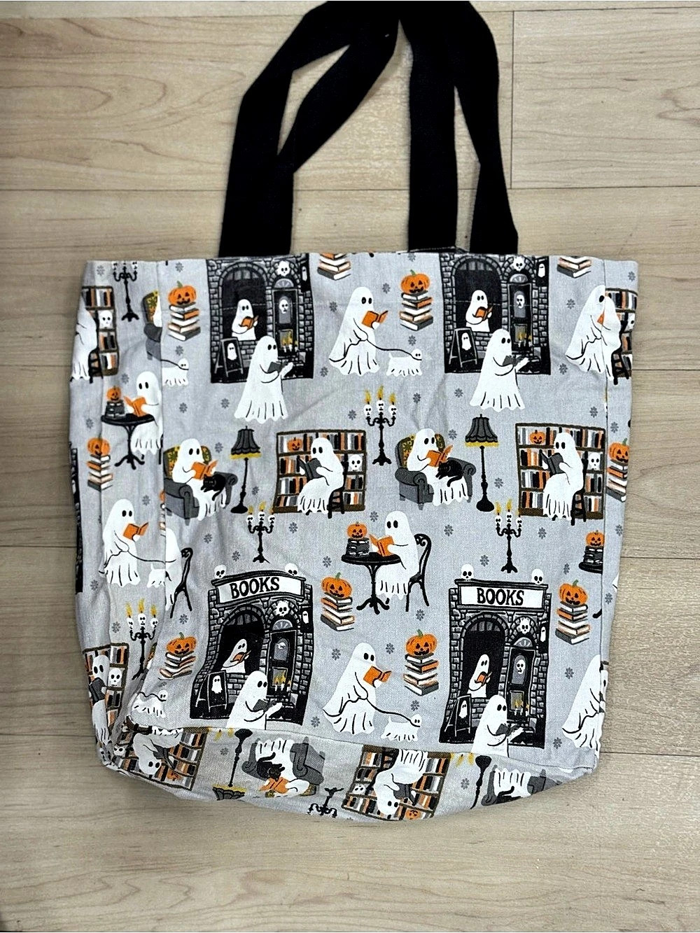 Gray & Black Halloween Print Tote Bag